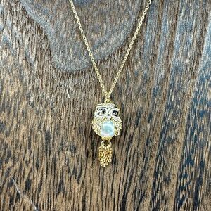 Kate Spade Gold Owl Necklace with Crystal Accents
